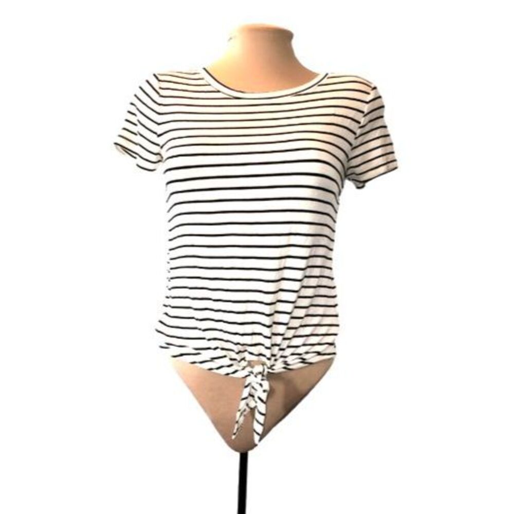 Glitz NWT Black & Ivory Strip Knotted Front Tunic Size S